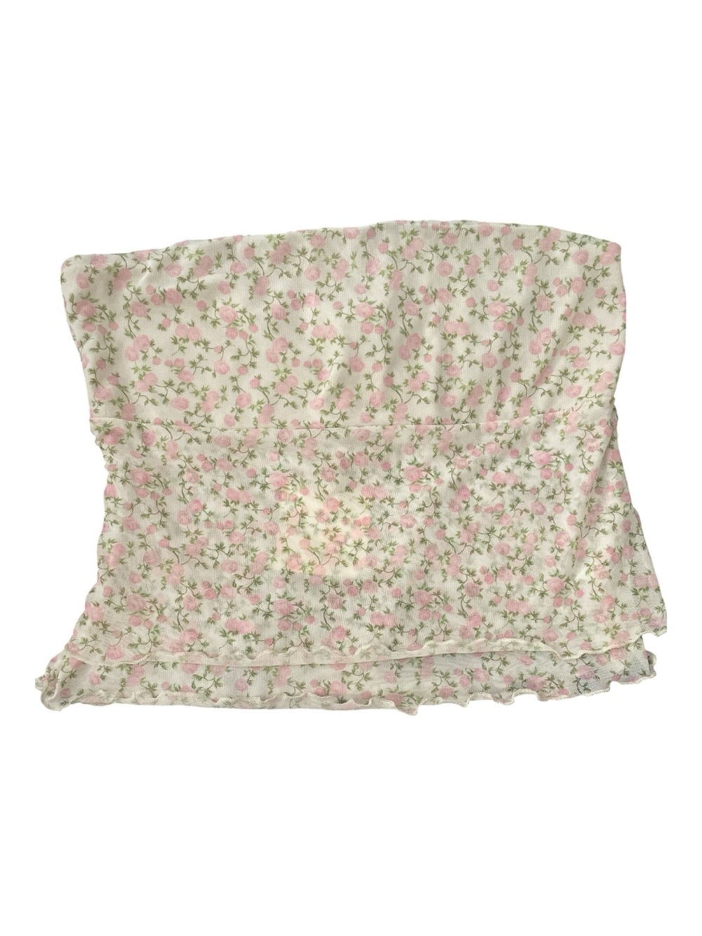 See You Monday pink floral tube top with ruffle hem, size XL